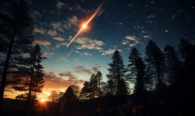 Rocket Flying Through Night Sky - obrazy, fototapety, plakaty
