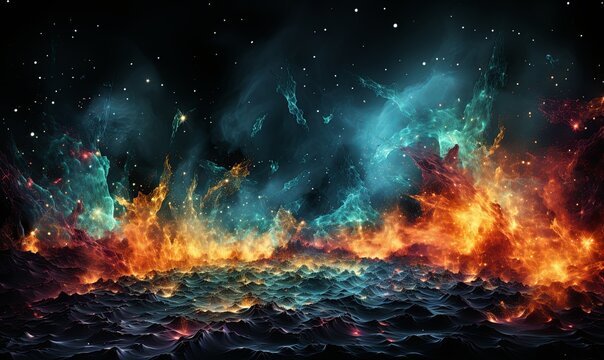 Colorful Fire and Water Explosion on Black Background
