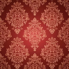 Poster Im Rahmen seamless red damask pattern with floral botanical motives. Abstract minimalist background. Geometric art deco texture. © Romana