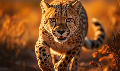 Cheetah Running Through Tall Grass