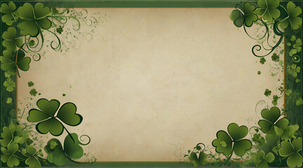 St. Patrick's Day vertical frame contain golden border ,shamrock along with border ,dark green background and golden text, artwork leave some free space one the middle as green generative ai - obrazy, fototapety, plakaty