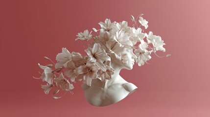 White vase filled with colorful flowers against a pink backdrop