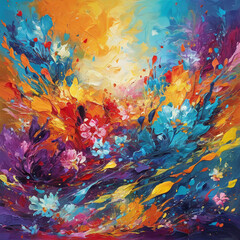 Artistic Paint Splatter and Delicate Petals, Evoking a Vibrant and Dynamic Floral Bloom