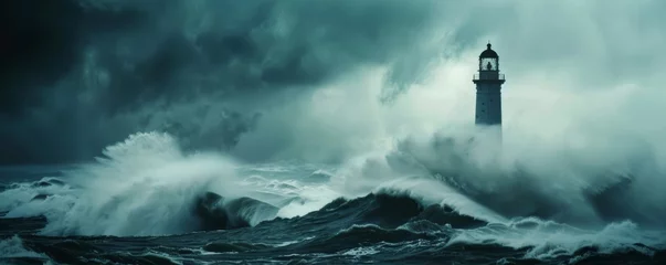 Dekokissen In a breathtaking display, an ocean storm engulfs a steadfast lighthouse amidst a furious dance of wind and water. © TPS Studio