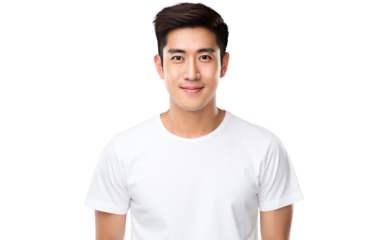 Man in White T-Shirt Posing for Picture. On a White or Clear Surface PNG Transparent Background.