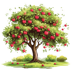 Fototapeta premium Apple Tree in Nature Scenery clipart isolated on white