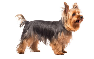 Small Brown and Black Dog Standing on White Background. On a White or Clear Surface PNG Transparent Background.