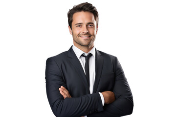 Businessman in Suit and Tie Posing. On a White or Clear Surface PNG Transparent Background.