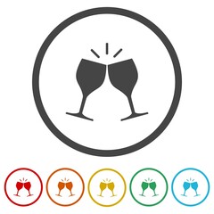 Two glasses of wine icon. Set icons in color circle buttons