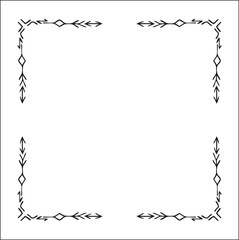 Elegant black and white ornamental frame with Viking runes, decorative border, corners for greeting cards, banners, business cards, invitations, menus. Isolated vector illustration.	
