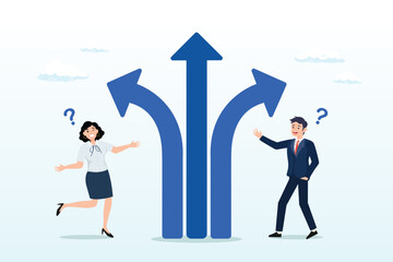 Business people thinking on difference career path, direction choice, crossroad or decision for career path, choosing path way, challenge or opportunity doubt, determination or tough decision (Vector)
