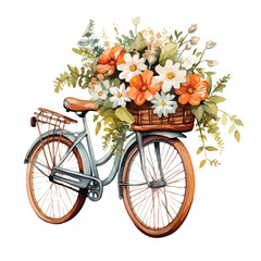 Fototapeta na wymiar Bicycle with Basket Full of Winter Flowers clipart is