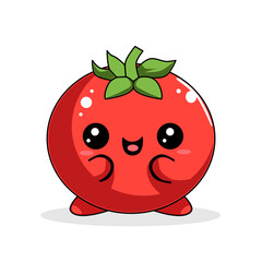 Vector illustration of a cute red tomato in a cartoon, minimalist and flat style isolated on white.