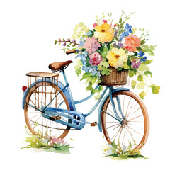 Bicycle with Flower Basket in the Countryside clipart