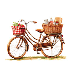 Bicycle with Picnic Basket Scenery clipart isolated o
