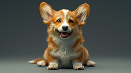 Welsh Corgi puppy, exuding playful charm with a wink, breathing gently, and sitting contentedly