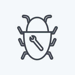 Bug Fixing Icon in trendy line style isolated on soft blue background - obrazy, fototapety, plakaty