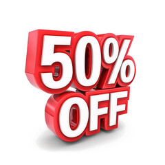 3D "50% OFF" Discount Sign in Bold Red Letters