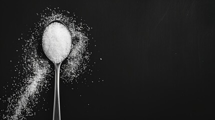 sugar and spoon on black background