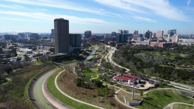 Houston Texas USA. Aerial View of Hermann Park and Medical Center Area Buildings
