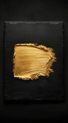 Gold Paint Brushstroke on Textured Black Canvas