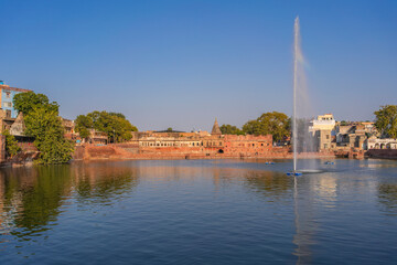 View of Gulab Sagar lake with the fountain in Jodhpur, Rajasthan, India