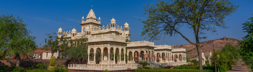 Fototapeta na wymiar White temple Jaswant Thada mausoleum in Jodhpur, Rajasthan, India