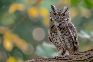 Great horned owl in field