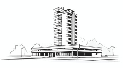 Sketch of high-rise modern building in graphic style