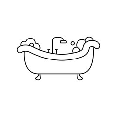 Bath in linear style vector icon. Shower logo concept. Outline of a cute bathtub in a simple flat style. Cleanliness vector icon. Home interior for bathroom vector. Vector illustration.