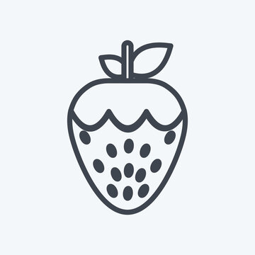 Strawberry Icon in trendy line style isolated on soft blue background