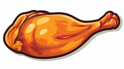 Sticker of a cartoon cooked chicken leg flat vector - obrazy, fototapety, plakaty
