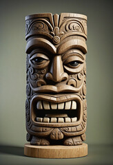 Fototapeta na wymiar a carved tiki statue made from stone isolated on a transparent background colorful background