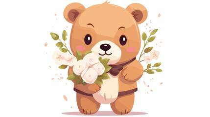 Obraz na płótnie Canvas Teddy bear holding a bouquet of white flowers