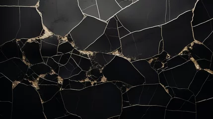 Fotobehang Sophisticated marble background with black stone and gold vein patterns © Kseniya