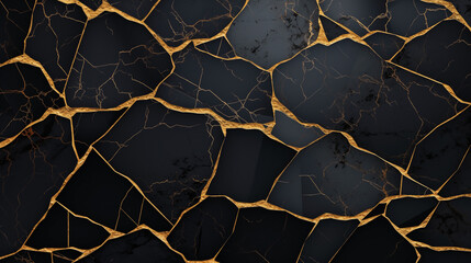 Black marble background with gold veins for an opulent and modern look