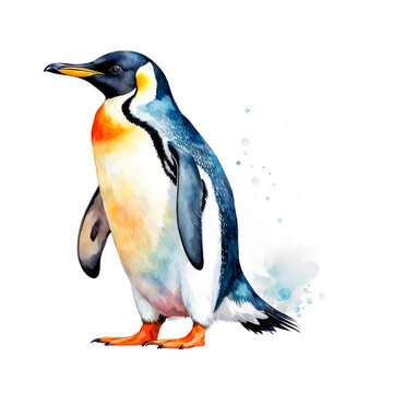 Penguin watercolor painting, Penguin , animal, vector illustration, clipart, cute adorable, for craft projects, invitation cards, cut out on white background