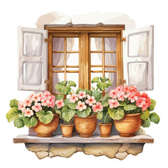 Country Cottage Window with Potted Primrose clipart i