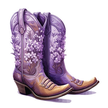Cowboy Boots with Lavender clipart isolated on white