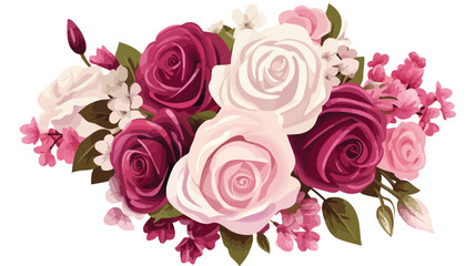 Vector bouquet of pink burgundy and white roses 