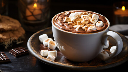 A rich and velvety hot chocolate with marshmallows.