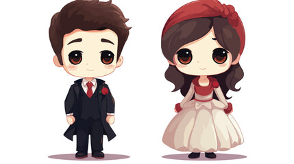 Obraz na płótnie Canvas Vector Cute Wedding Couple Anime Characters 