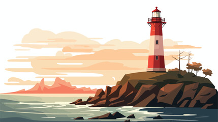Vector flat lighthouse. Cartoon landscape flat vector - obrazy, fototapety, plakaty