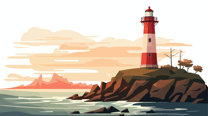 Vector flat lighthouse. Cartoon landscape flat vector