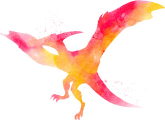 Pteranodon dinosaur silhouette watercolor cartoon character © stockdevil