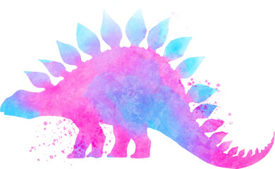 Stegosaurus dinosaur silhouette watercolor cartoon character