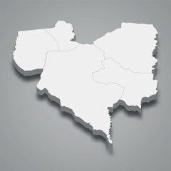 3d isometric map of Kabadougou is region of Ivory Coast