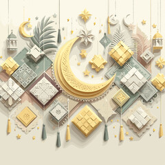Flat Paper style Eid Mubarak Greeting Title Lettering