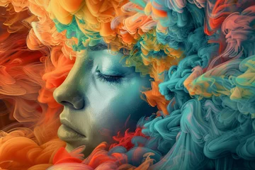 Foto op Plexiglas Colorful Mind series. Arrangement of human head and fractal colors on the subject of mind, dreams, thinking, consciousness and imagination © Fabio