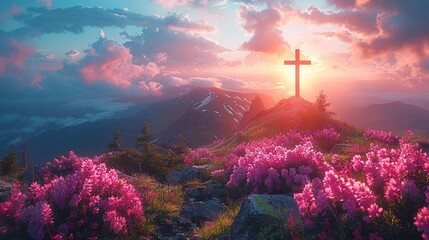 wooden cross on the top of the mountain
